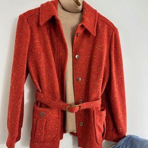 Vintage 70s Belted Orange Flecked Tweed Leisure Driving Jacket